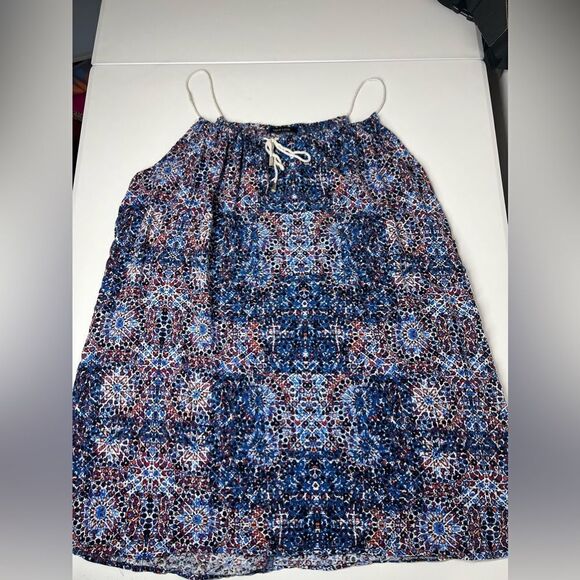 New Look Bohemian Floral Print  Top Tunic Shirt Sleeveless Size L Tie Front Blue - Picture 4 of 10